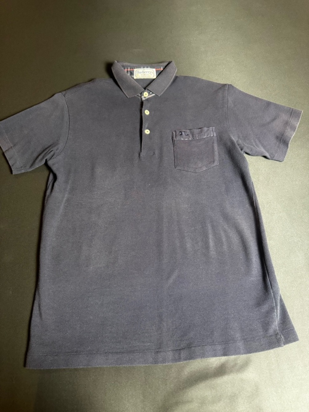 Vintage Burberrys London Polo Shirt Navy Large 100% Cotton Classic